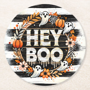 Dessous-de-verre Rond En Papier Hey Boo Cute Ghost Thème Halloween Fête Favoriser