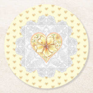 Dessous-de-verre Rond En Papier Hibiscus & dentelle JAUNE