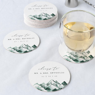 Dessous-de-verre Rond En Papier Highland Mariage de montagne aquarelle