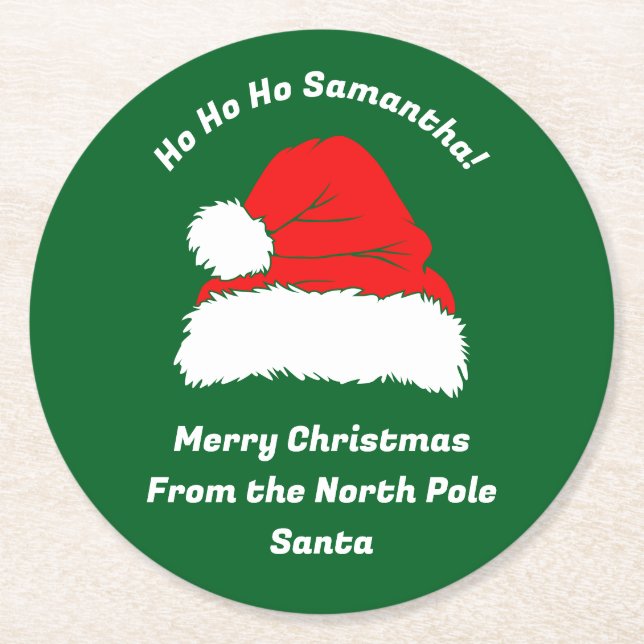 Dessous-de-verre Rond En Papier Hohoho Santa Hat Merry Christmas Xmas (Devant)