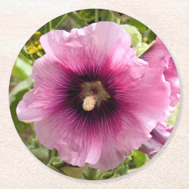 DESSOUS-DE-VERRE ROND EN PAPIER HOLLYHOCKS (Devant)