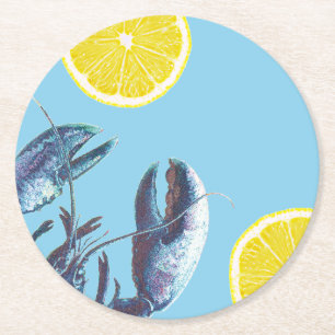 Dessous-de-verre Rond En Papier Homard et citron bleus d'ébullition de fruits de