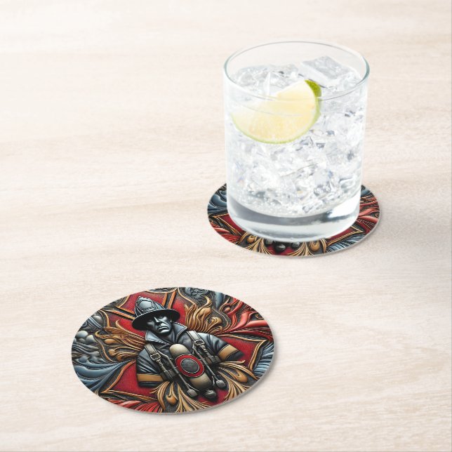 Dessous-de-verre Rond En Papier Hommage audacieux aux pompiers courageux (En situation)