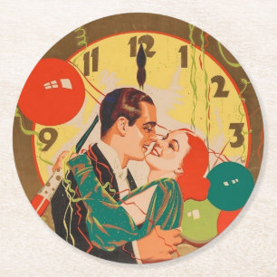 Dessous-de-verre Rond En Papier Horloge vintage Art Déco du baiser de la Saint-Syl