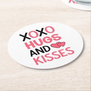 Dessous-de-verre Rond En Papier Hugs Kisses XOXO rose Mariage Fête des mariées