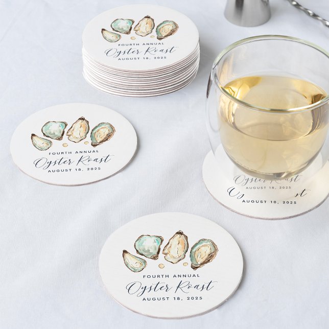 Dessous-de-verre Rond En Papier Huître d'aquarelle et rôti d'huître perle (Créateur téléchargé)