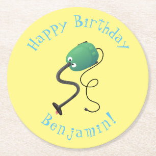 Dessous-de-verre Rond En Papier Humour de dessin animé de l'aspirateur mignon