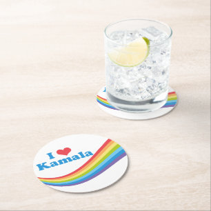 Dessous-de-verre Rond En Papier I Love Kamala Cute Election Rainbow
