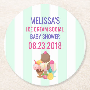 Dessous-de-verre Rond En Papier Ice Cream Social Baby shower Event