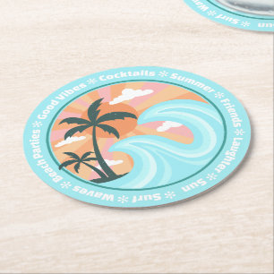 Dessous-de-verre Rond En Papier Ile tropicale Vibes Motif