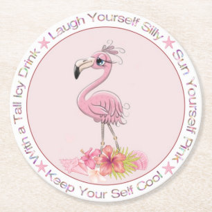 Dessous-de-verre Rond En Papier Illustration amusante de Flamant rose rose