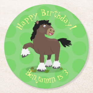 Dessous-de-verre Rond En Papier Illustration de bande dessinée d'un cheval de trai