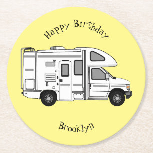 Dessous-de-verre Rond En Papier Illustration de dessin animé Campervan