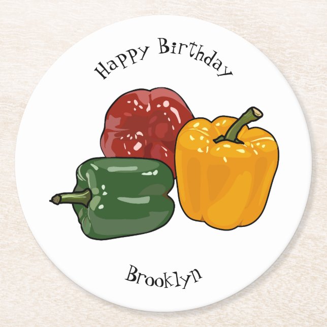 Dessous-de-verre Rond En Papier Illustration de dessin de Capsicum (Devant)