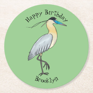 Dessous-de-verre Rond En Papier Illustration de dessin d'oiseau de héron plafonné