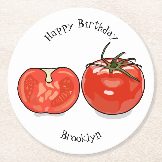 Dessous-de-verre Rond En Papier Illustration de dessin sur la tomate (Devant)