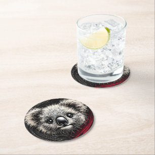 Dessous-de-verre Rond En Papier Illustration de Koala Bear sur Arrière - plan text