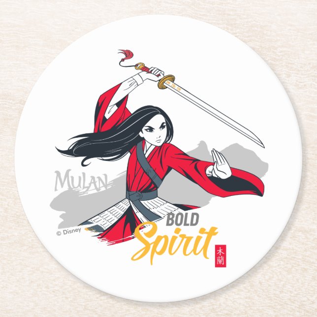 Dessous-de-verre Rond En Papier Illustration de Mulan "Bold Spirit" (Devant)