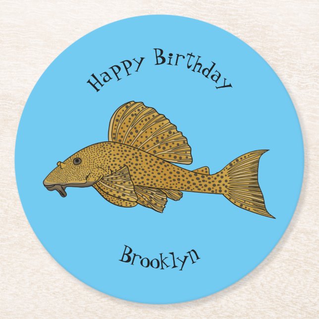 Dessous-de-verre Rond En Papier Illustration de poisson Pleco (Devant)