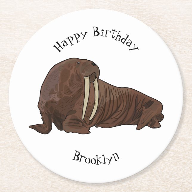 Dessous-de-verre Rond En Papier Illustration de Walrus (Devant)