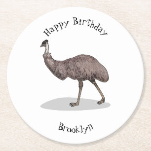 Dessous-de-verre Rond En Papier Illustration d'Emu bird