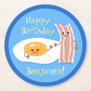 Dessous-de-verre Rond En Papier Illustration du bacon mignon et de l'oeuf