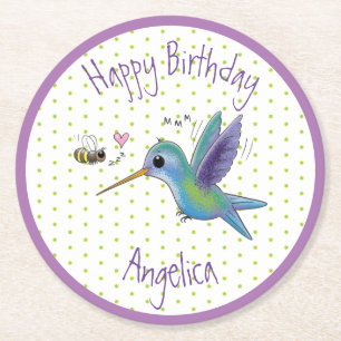 Dessous-de-verre Rond En Papier Illustration du colibri et de l'abeille