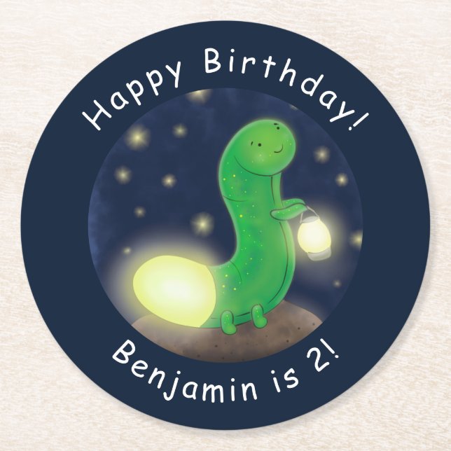 Dessous-de-verre Rond En Papier Illustration du ver vert mou (Devant)