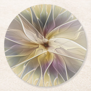 Dessous-de-verre Rond En Papier Imaginaire Floral Gold Eggplant Art Fractal Abstra