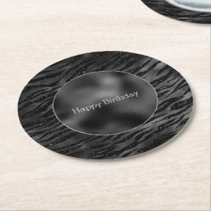 Dessous-de-verre Rond En Papier Impression Zebra Noir Argent