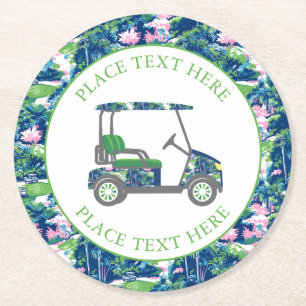 Dessous-de-verre Rond En Papier Imprimé de golf chic Panier de golf