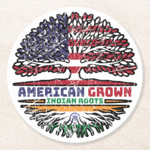 Dessous-de-verre Rond En Papier Indian India US American États-Unis Tree