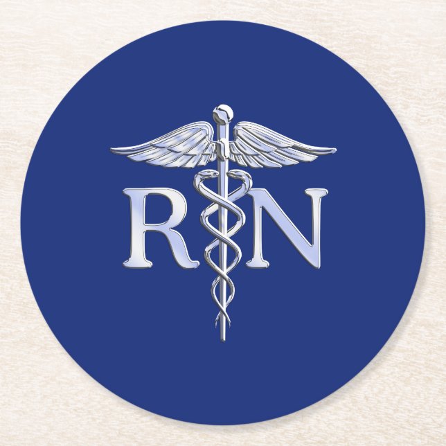 Dessous-de-verre Rond En Papier Infirmière autorisée RN Caduceus sur Décor bleu ma (Devant)