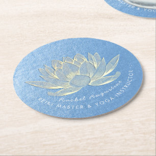 Dessous-de-verre Rond En Papier Instructeur de méditation Blue Gold Lotus Yoga Stu