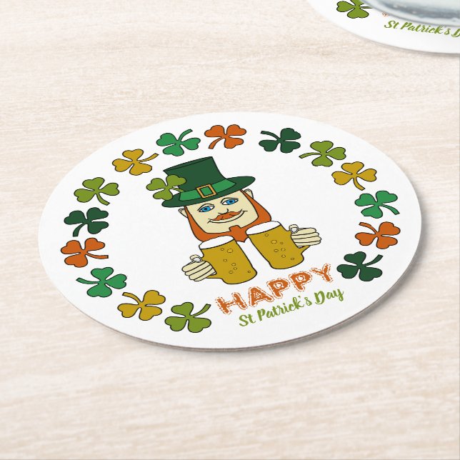 Dessous-de-verre Rond En Papier Irish Leprechaun, Saint Patrick's Day (Incliné)