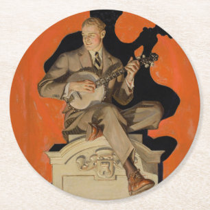 Dessous-de-verre Rond En Papier J.C. Leyendecker Joueur de banjo 1920 Art déco Art