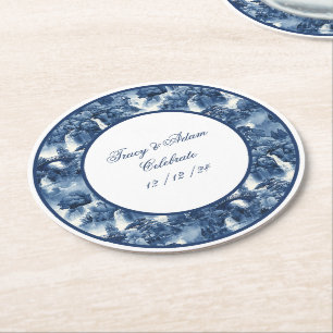 Dessous-de-verre Rond En Papier Jardin d'eau japonais en porcelaine blanche bleue