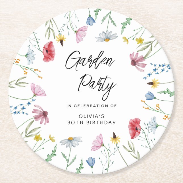 Dessous-de-verre Rond En Papier Jardin Fleur sauvage Anniversaire (Devant)