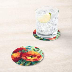 Dessous-de-verre Rond En Papier Jardin floral flamboyant