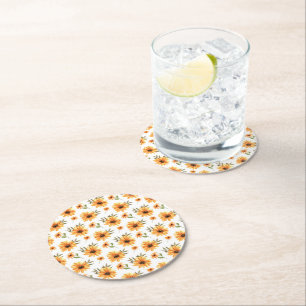 Dessous-de-verre Rond En Papier Jaune Botanique Tournesol Vert Repas