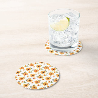 Dessous-de-verre Rond En Papier Jaune Botanique Tournesol Vert Repas