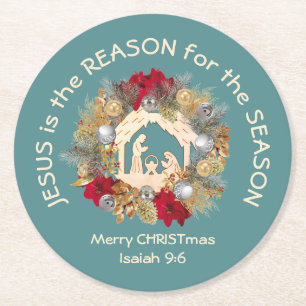 Dessous-de-verre Rond En Papier JÉSUS EST LA RAISON DE Noël Bleu