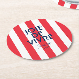Dessous-de-verre Rond En Papier Joie De Vivre France Red Cabana Stripe Français