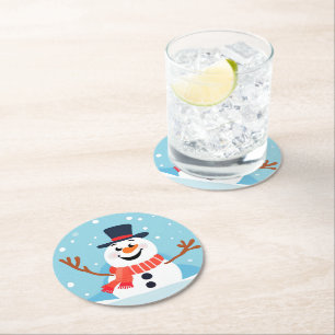Dessous-de-verre Rond En Papier Joli Dessous de verre en papier Snowman jouant