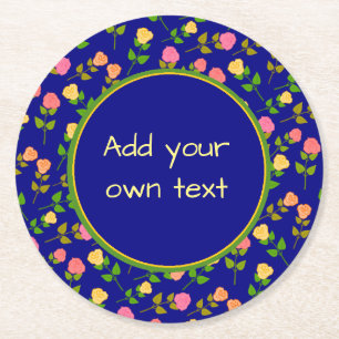 Dessous-de-verre Rond En Papier Joli motif de rose bleue avec texte personnalisé