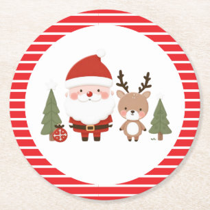 Dessous-de-verre Rond En Papier Joli Noël Père Noël & Reindeer