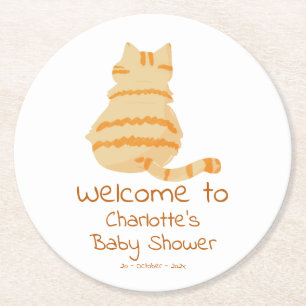 Dessous-de-verre Rond En Papier Jolie Fête de Naissance de Chat Orange Gros et Mig