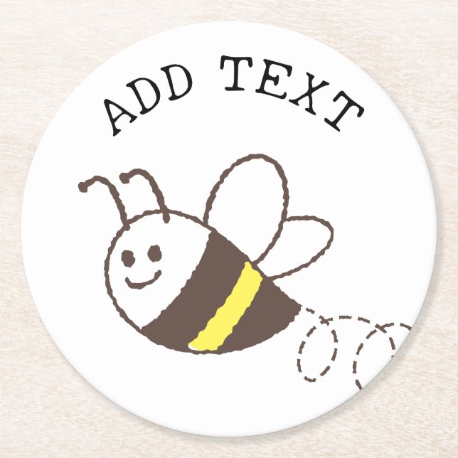 Dessous-de-verre Rond En Papier Jolie petite abeille volant Baby shower blanc (Devant)