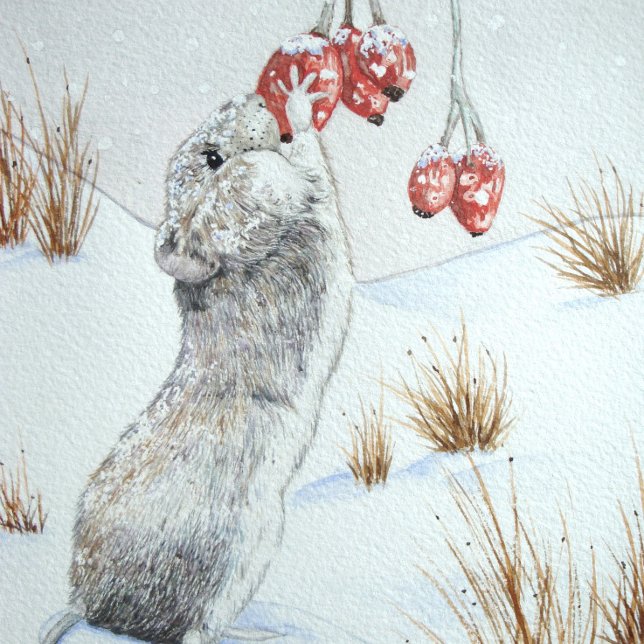 Dessous-de-verre Rond En Papier jolie souris de champ neige d'hiver (Créateur téléchargé)