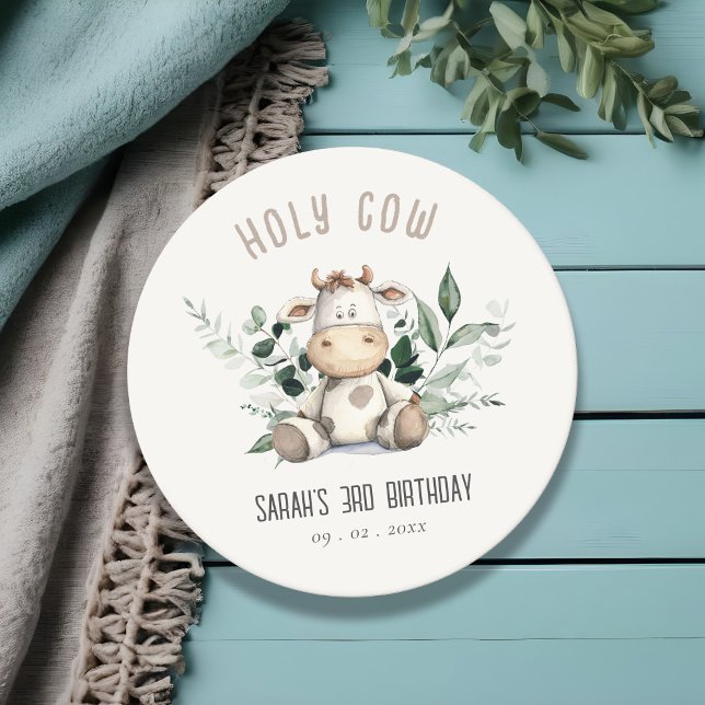 Dessous-de-verre Rond En Papier Jolie Vache Foliage Pastel Anniversaire de enfant  (Créateur téléchargé)
